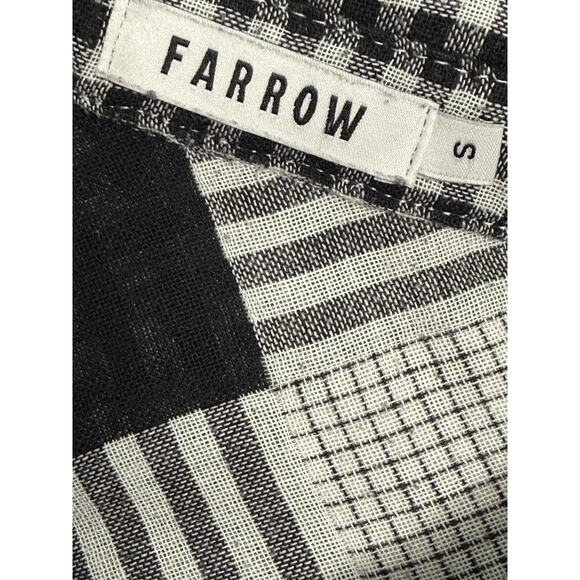 FARROW Patchwork Plaid Black White Button Up Long Sleeve Shirt Top Size S Small - Picture 3 of 4